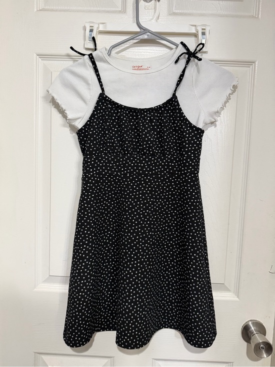 The Limited Other - Girls Black Polka Dot Layered Dress with White Tee 7/8